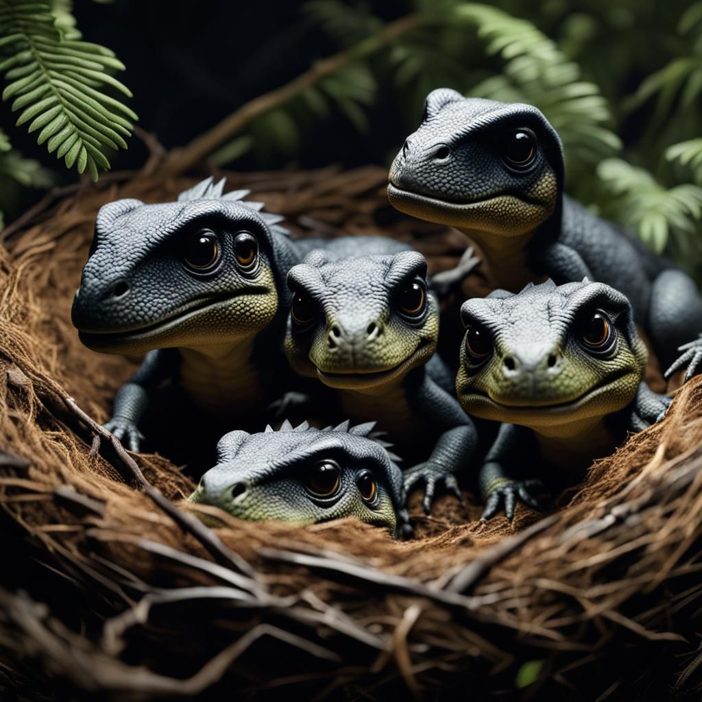 Baby T-Rex Hatchlings in Nest, Hyperdetailed 4K