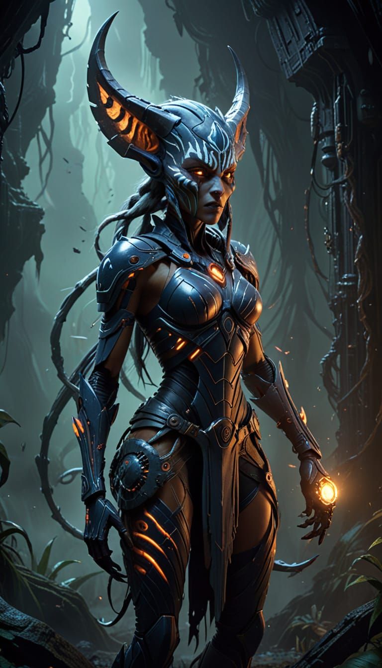 Biomechanical Ahsoka as Zerg Queen in Dark, Haunting Hive