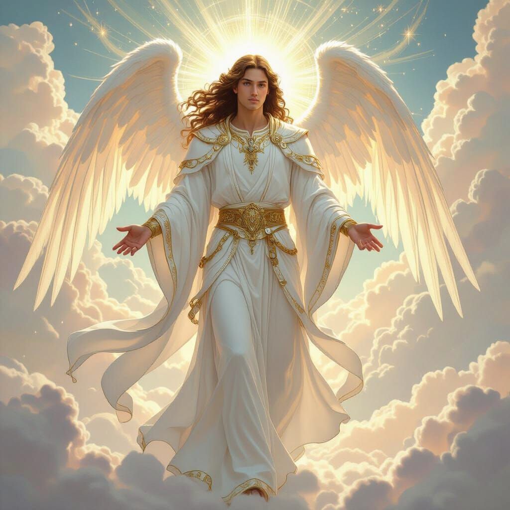 Archangel Metatron in Heaven, Botticelli and Frazetta Style