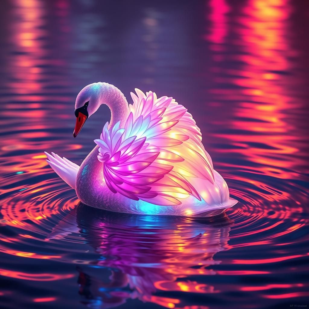 Rainbow Cosmic Swan in Dreamy, Detailed Matte Painting