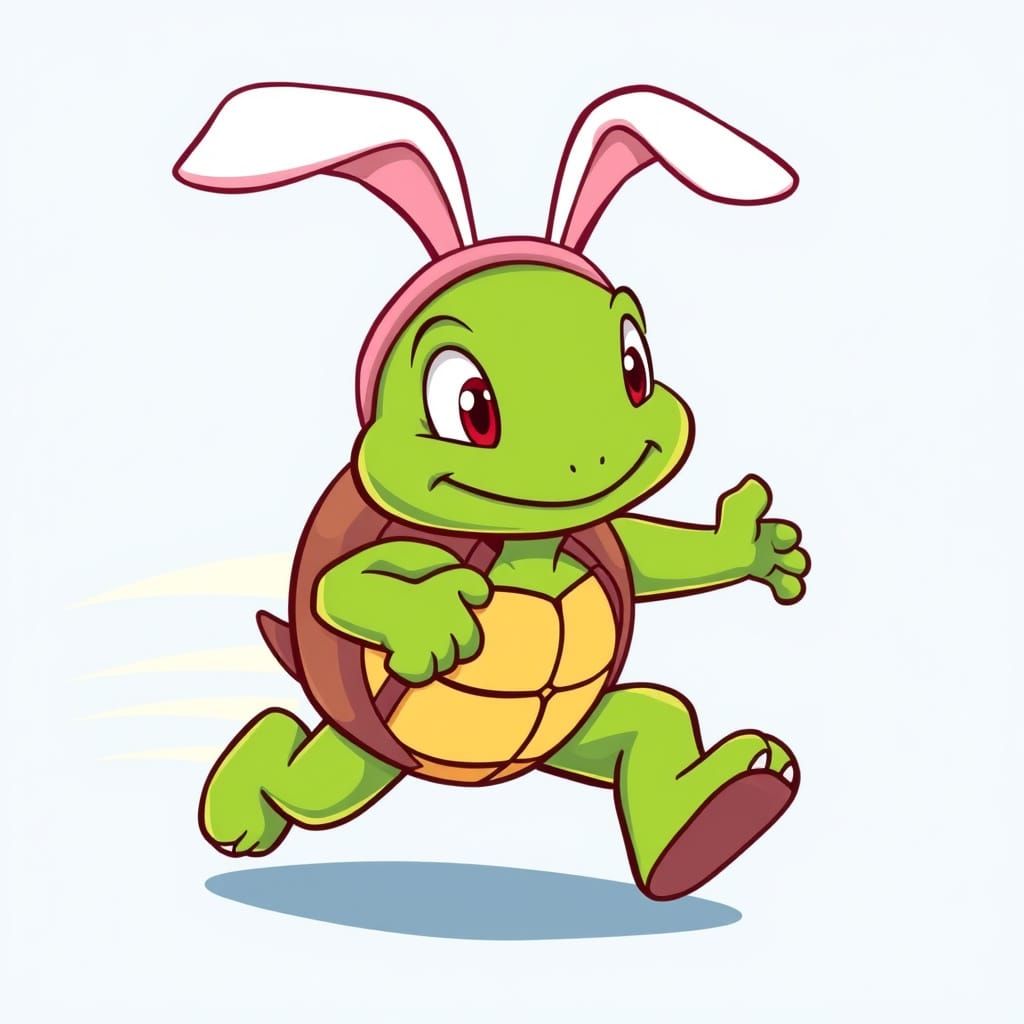 Cute Cartoon Turtle in Bunny Costume