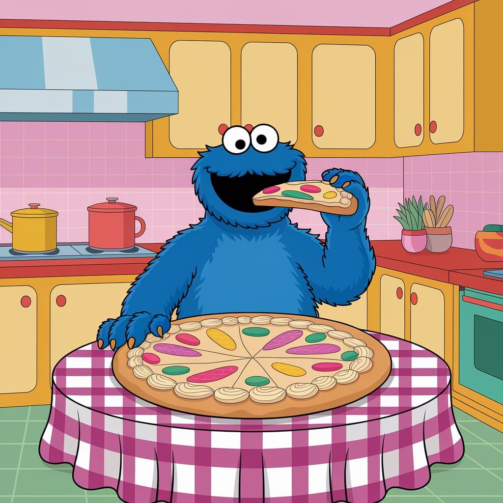 Cookie Monster's Delight: A Cartoon Cookie Pizza Feast