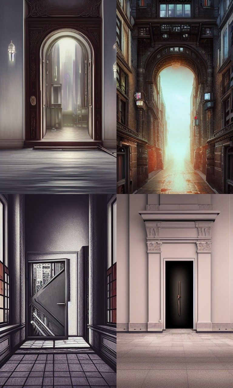 Secret Door in Hyperdetailed Cityscape Painting