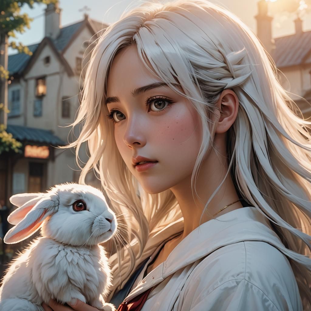 Anime Woman's Disbelief at White Rabbit Portrait