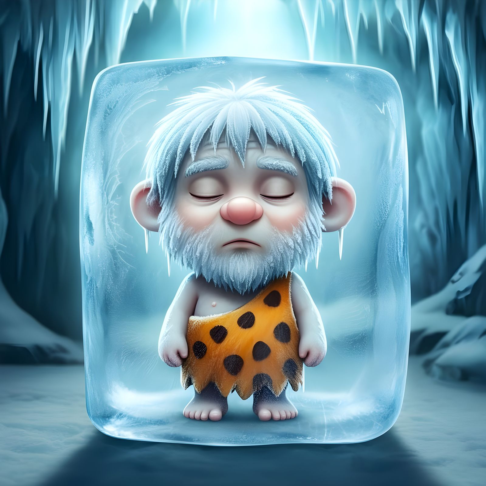 Cute caveman in deep freeze