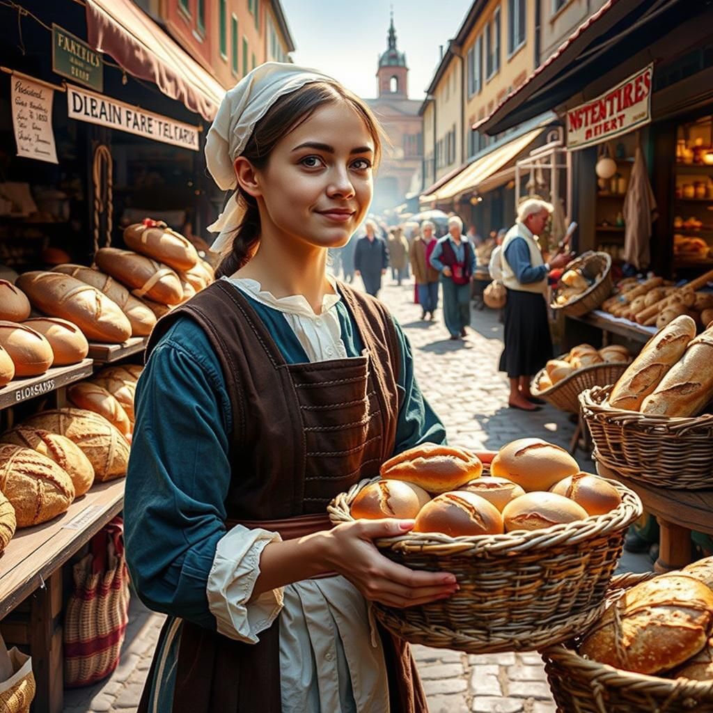 1800s Market Scene with Artisan Breads