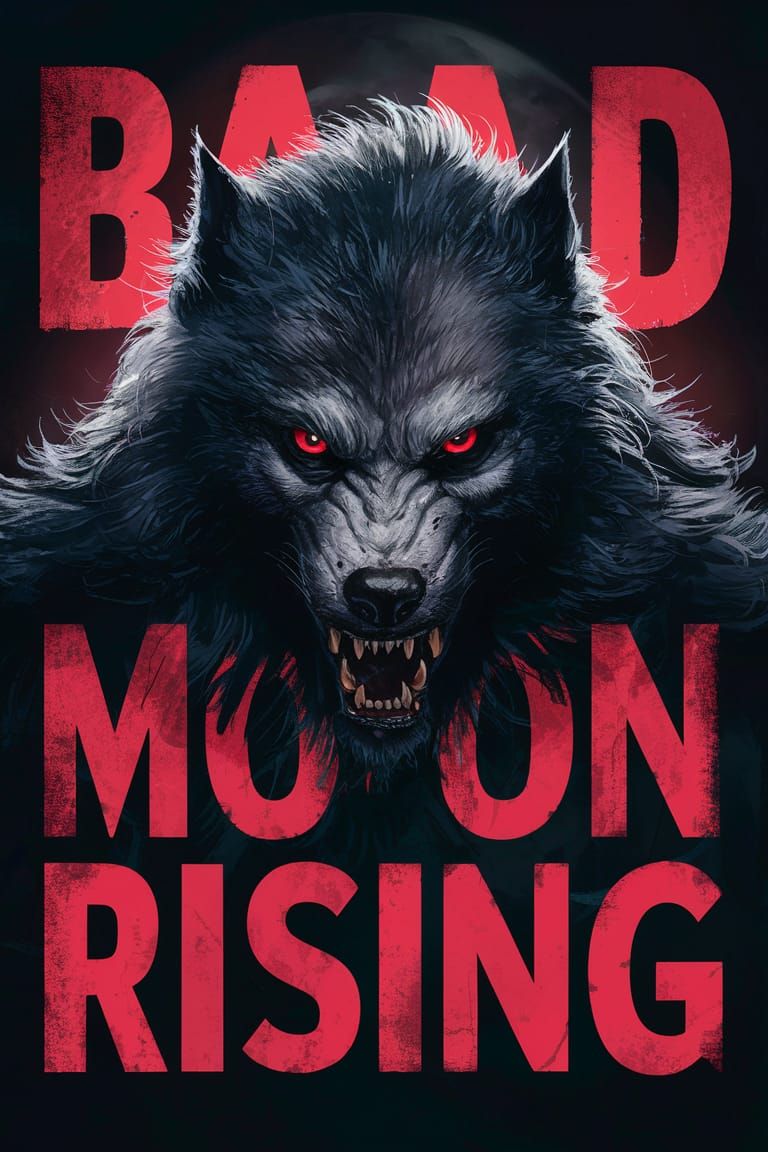 Ominous Werewolf with Red Eyes and Text