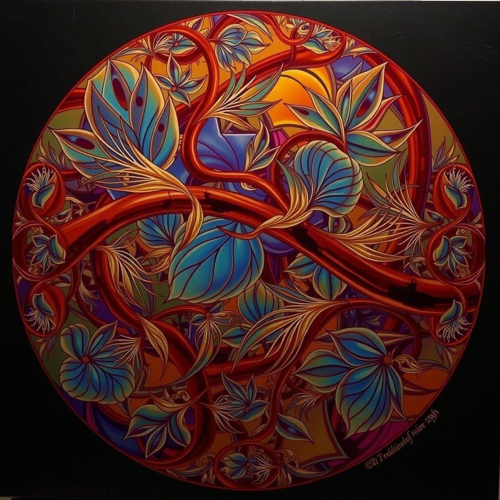 Abstract Botanical Art With Refracting Crystalline Leaves