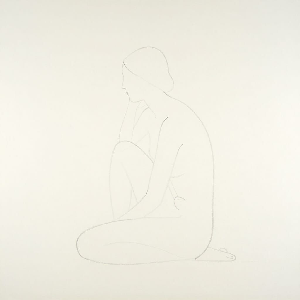 Minimalist Line Art Figure in Vast Negative Space