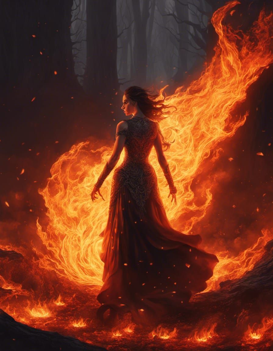 Fiery Pyromancer Dancing in Lava Flow