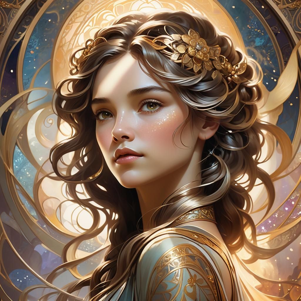 Mystical Goddess Portrait with Golden Glow