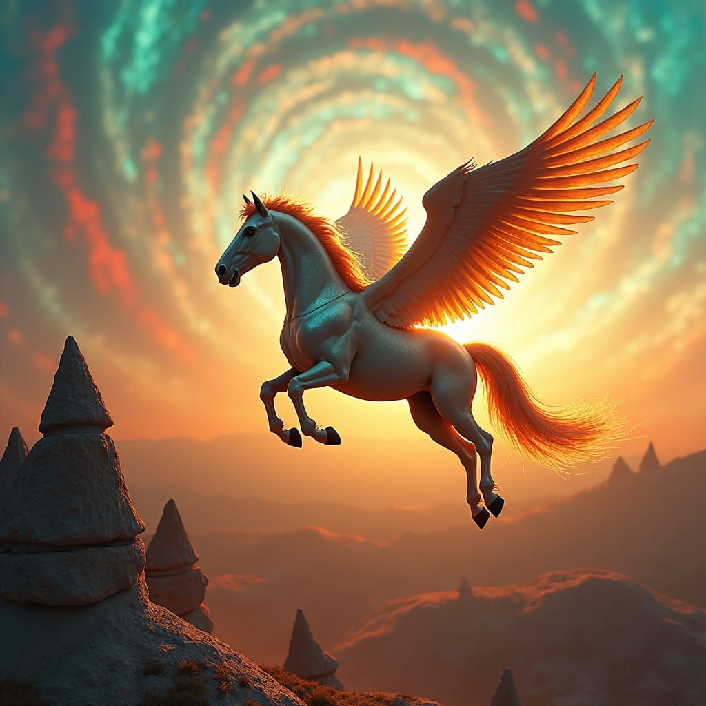 Winged Horse Soaring Over Cappadocia, Matte Painting