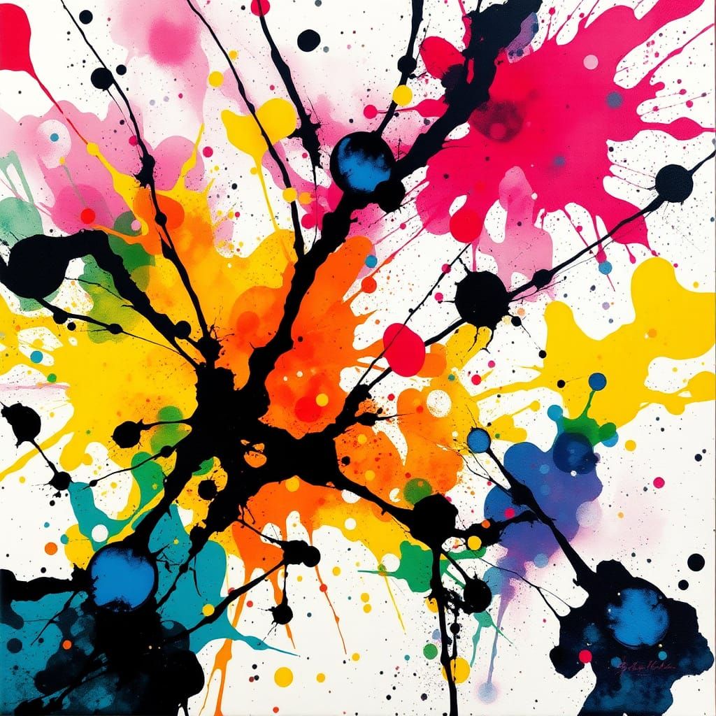 Dynamic Ink Splatter in Abstract Expressionist Style
