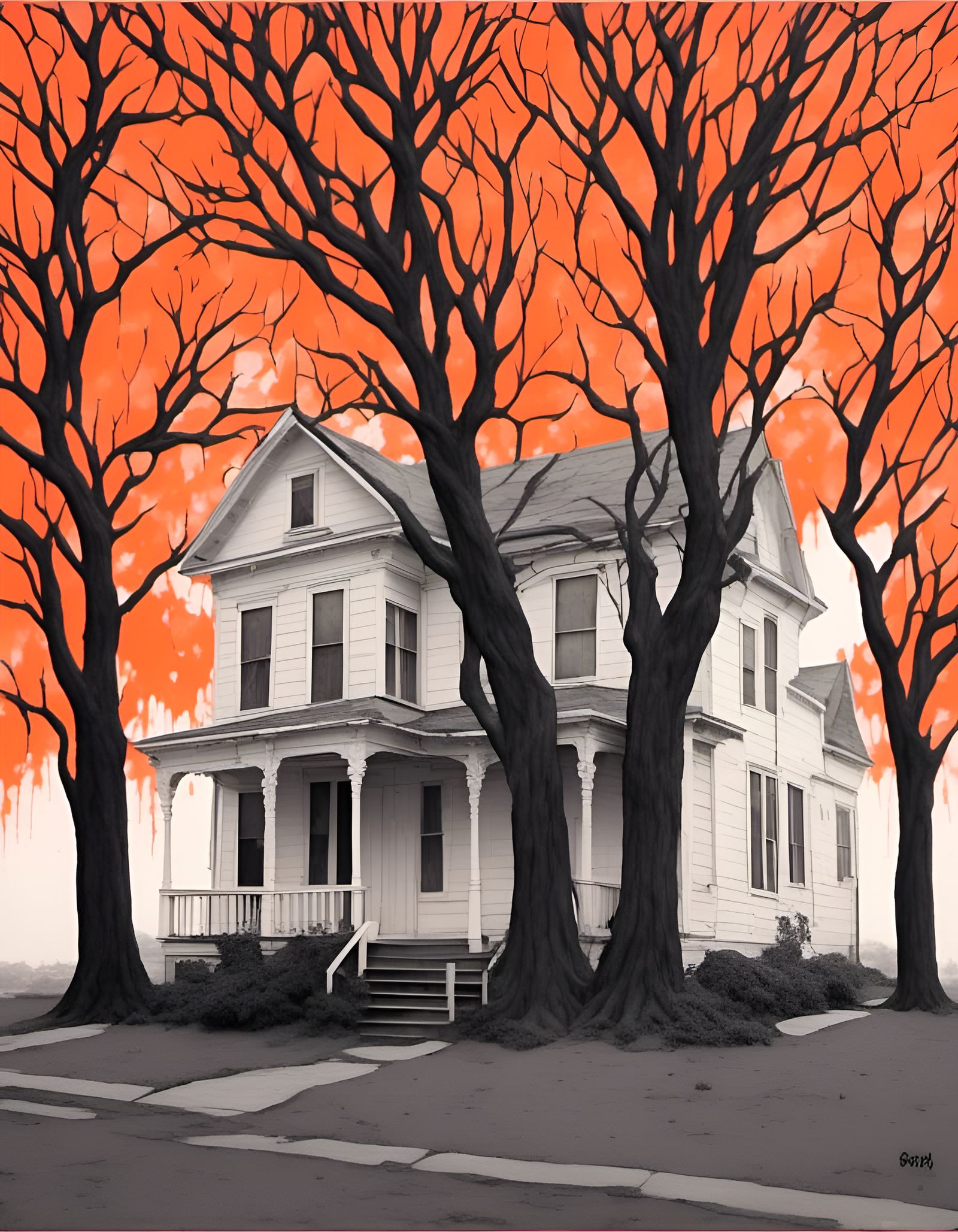 Orange House in Color Splash Art Style