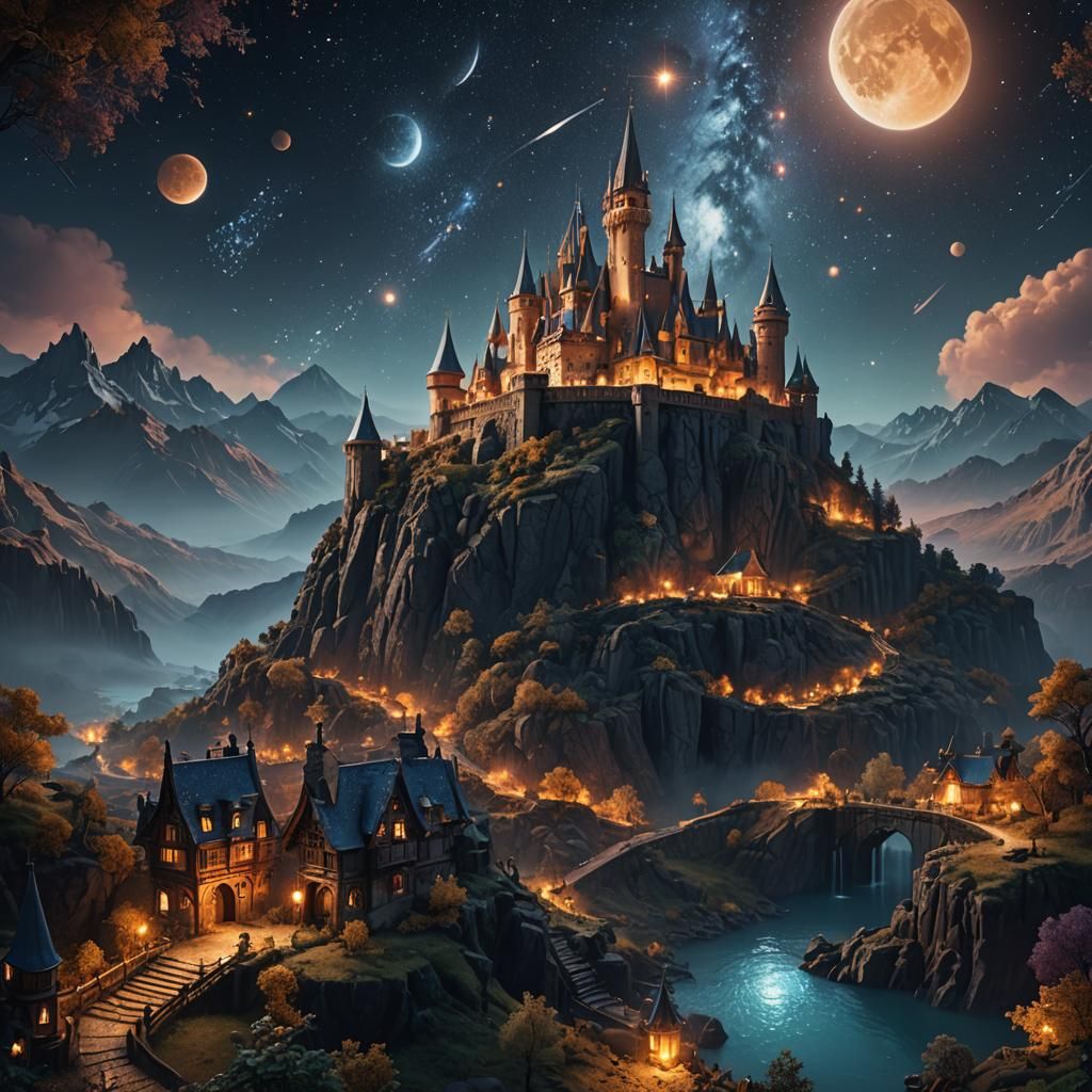 Fantastical Starry Night in Detailed Matte Painting