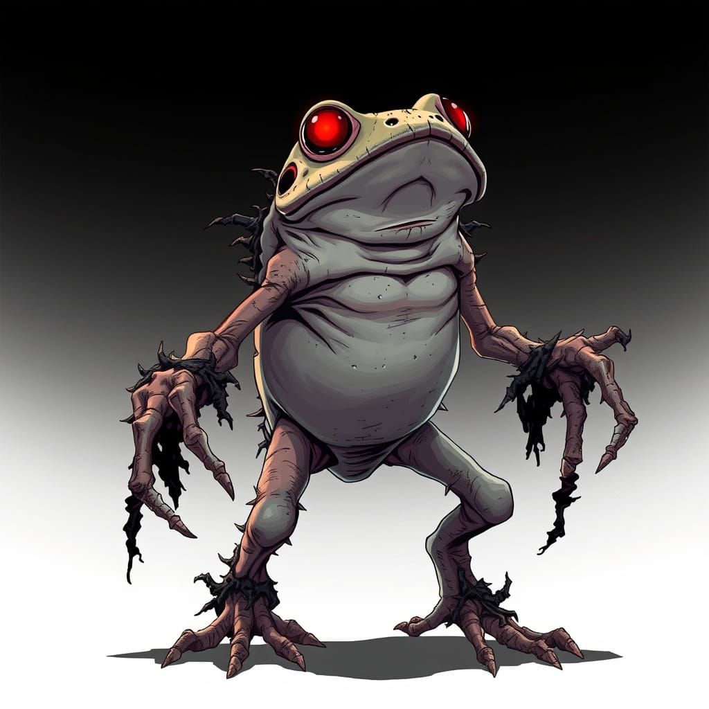 Grotesque Undead Frog in Dark Fantasy Manga Style