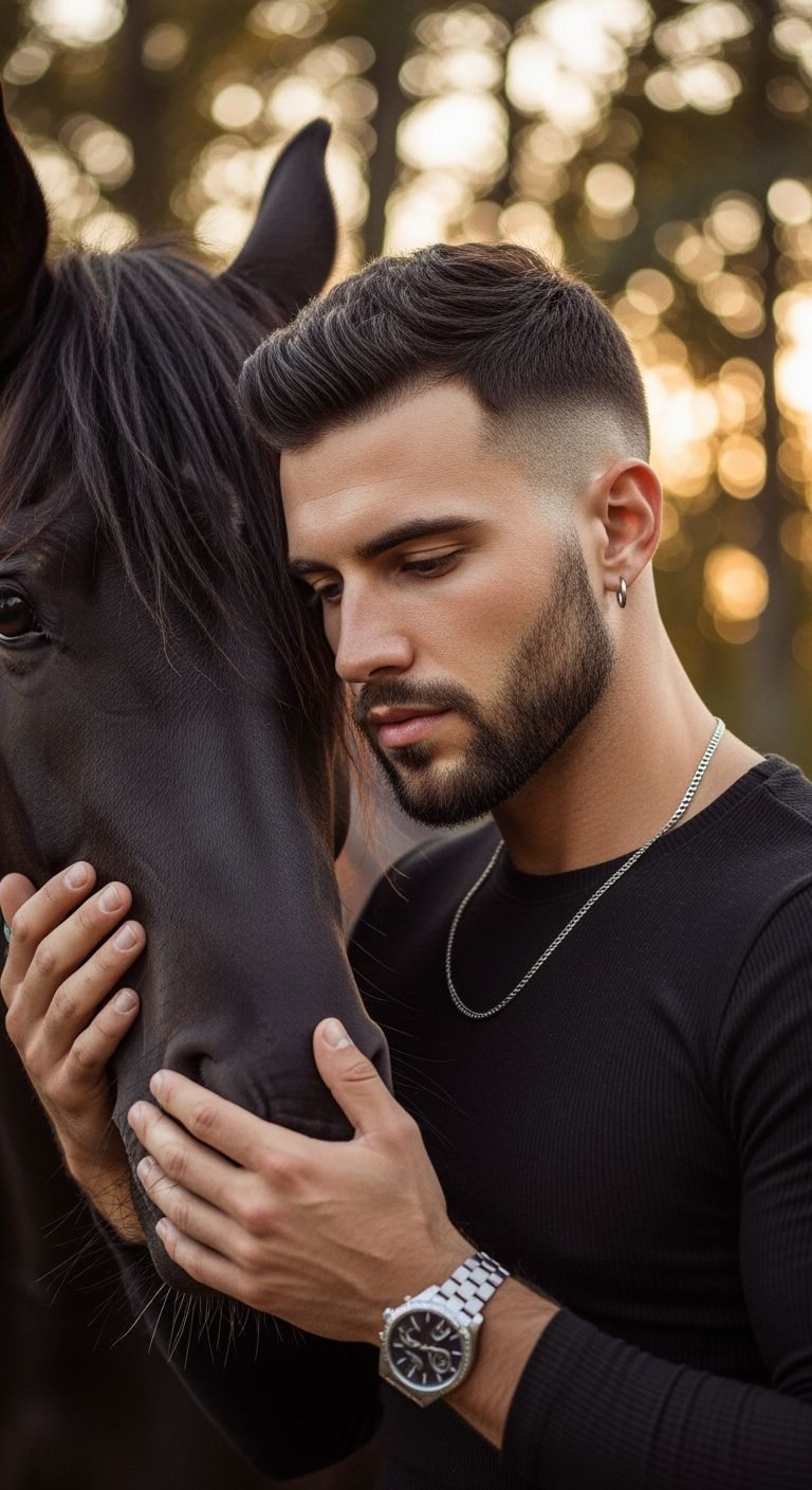 Man and Horse Portrait in Golden Hour Light