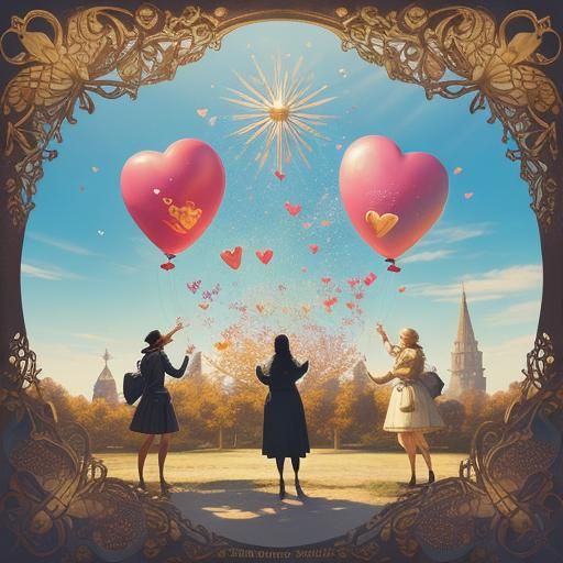 Crossroads Choice: Hyperrealistic Splash Art with Hearts