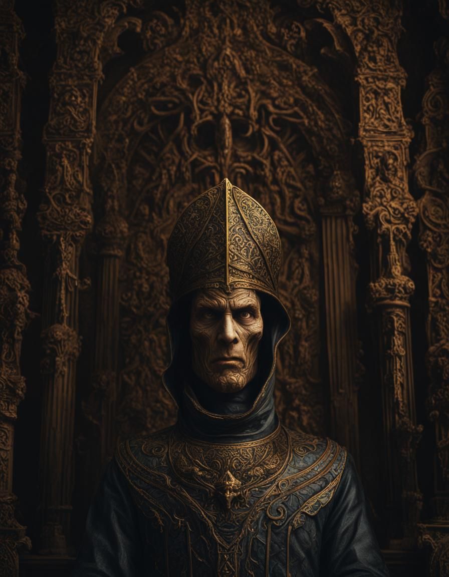 Ornate Portrait of Priest in Arcane Temple