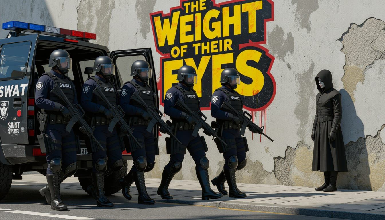 Noir SWAT Team Confronts Goth in Dystopian Cityscape