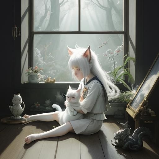 Girl and Dragon in Chiaroscuro Avatar Art