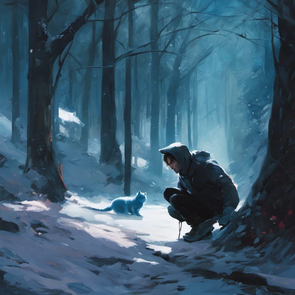 Bucky Barnes in Park with Cats: Digital Illustration