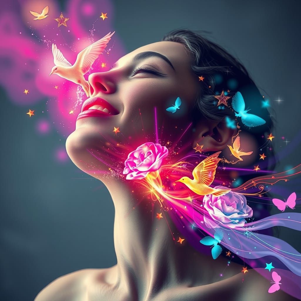 Euphoric Dreamworld Portrait in Mixed Media