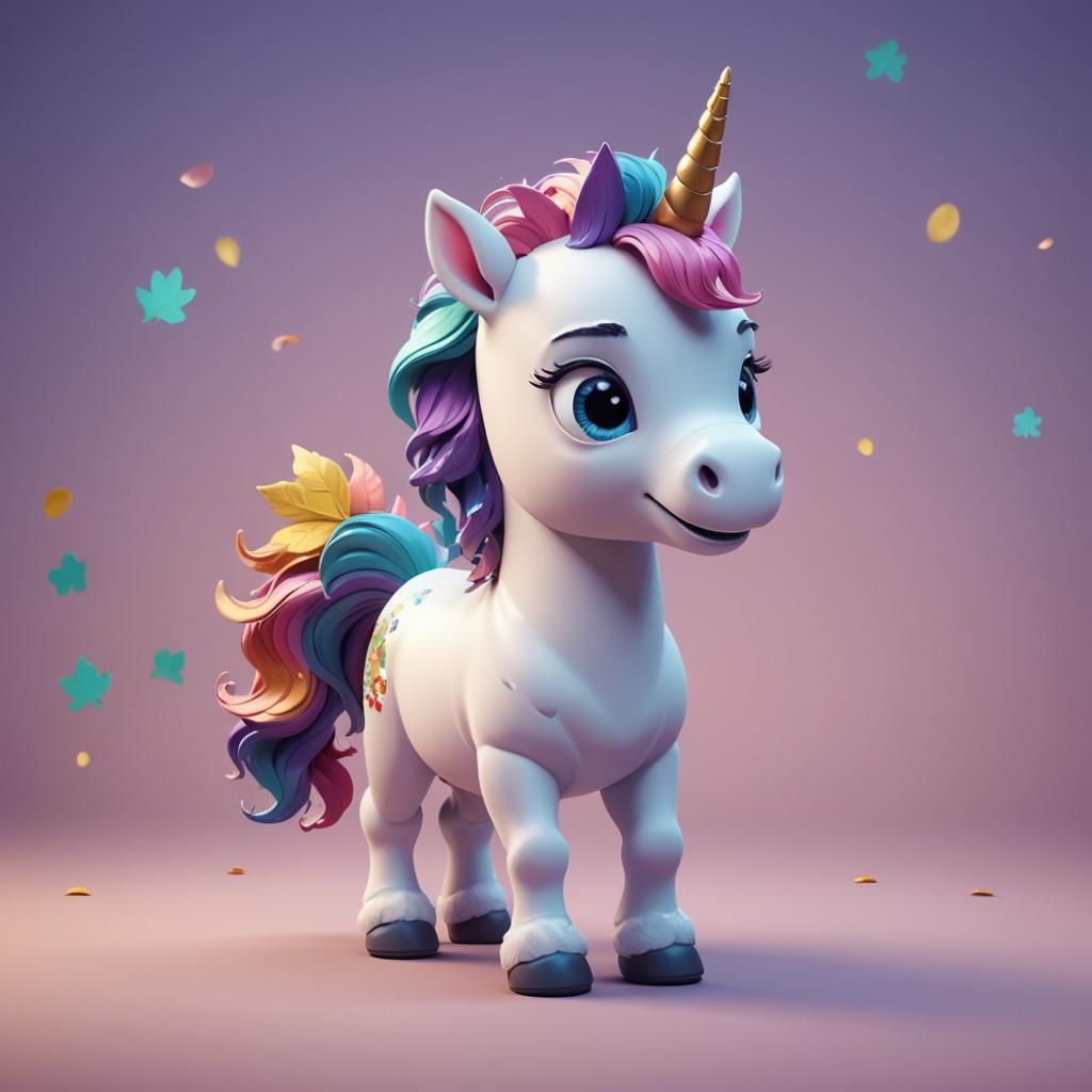 Cute Unicorn with Leaves in 3D Digital Art