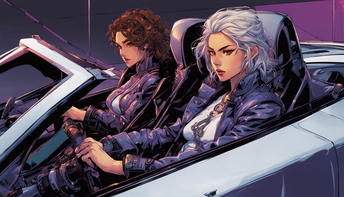 Twin Sisters Drive Audi in Dynamic Manga Style