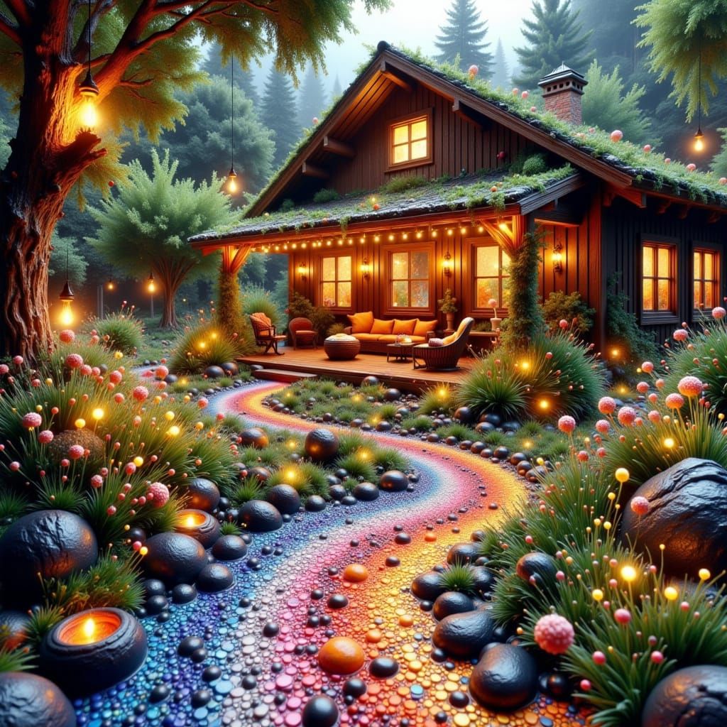 Whimsical Backyard Garden Path to Rustic House