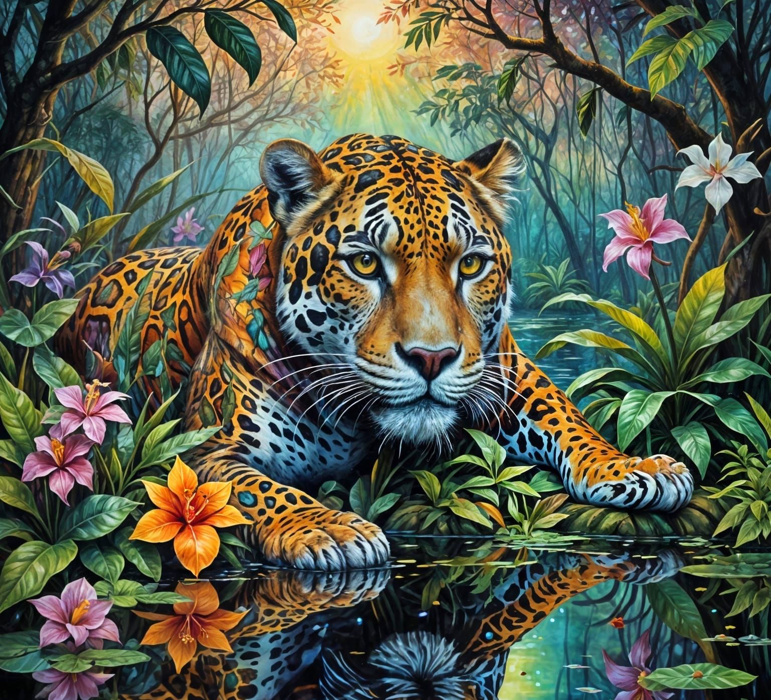 Jaguar in Vibrant Jungle Paradise