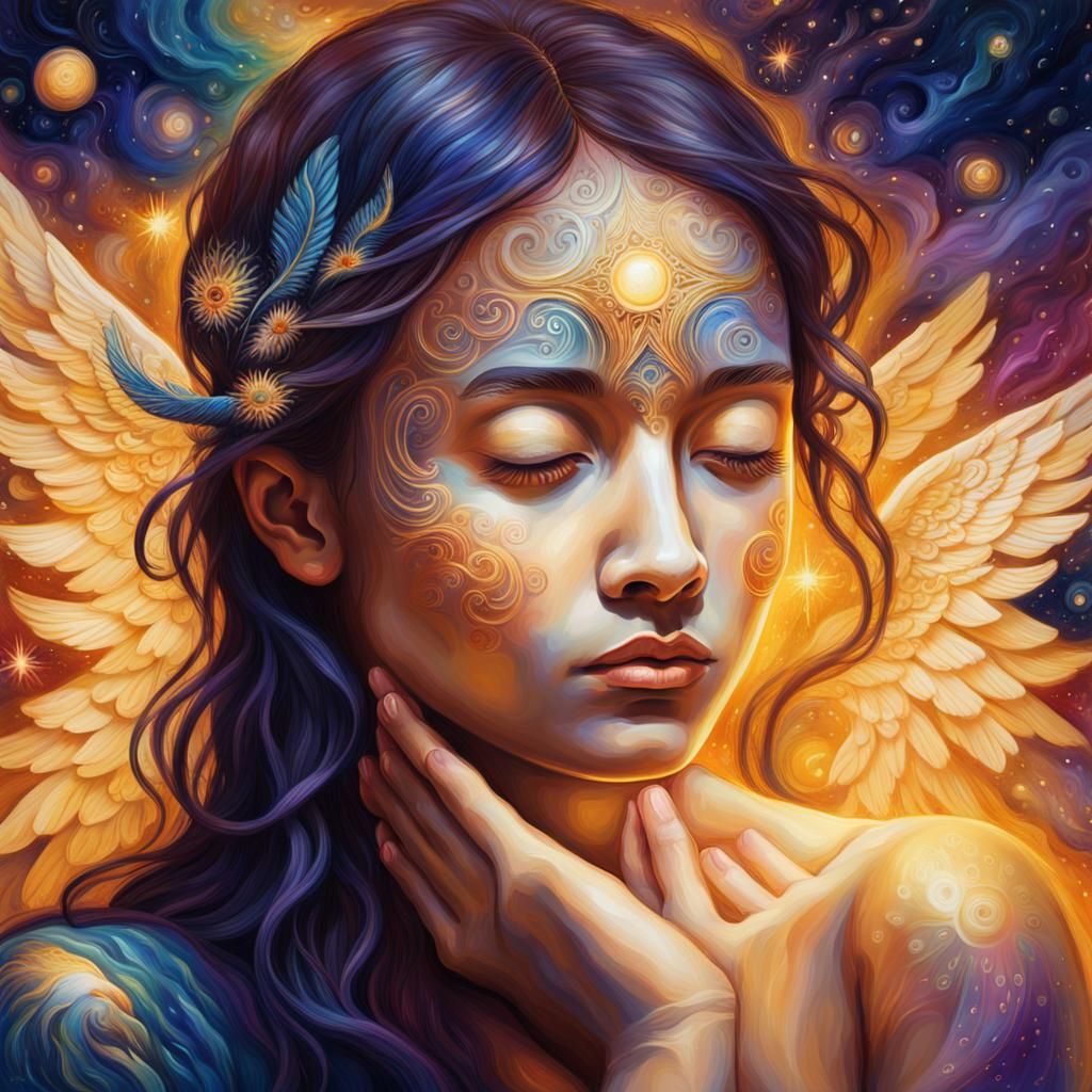 Angelic Rest: A Visionary Mixed Media Masterpiece