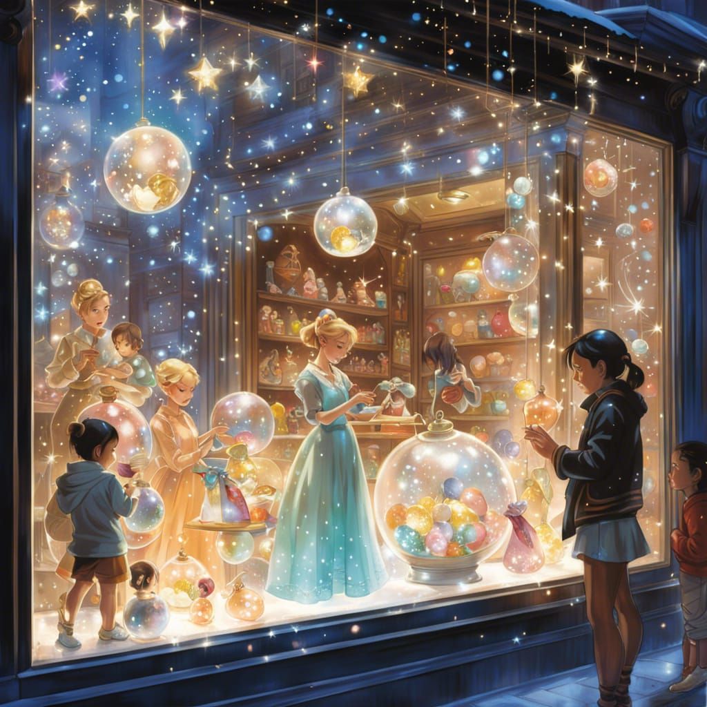 Magical Toy Store Window Display in Digital Painting Style