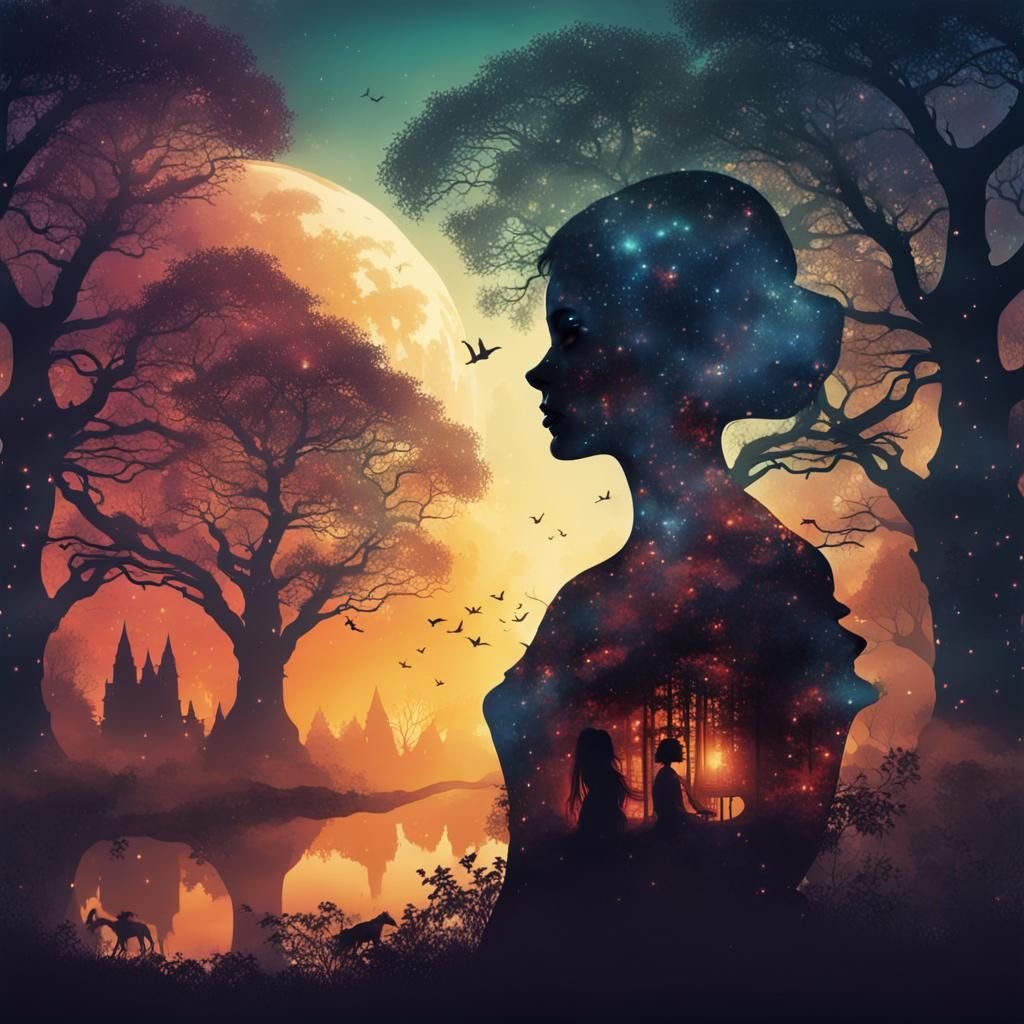 Double Exposure Fantasy Silhouette in Detailed Matte Paintin...