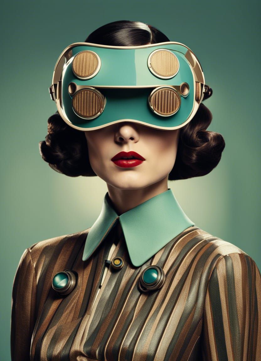 Fashion Model in Retropunk VR Headset, 1930s Style