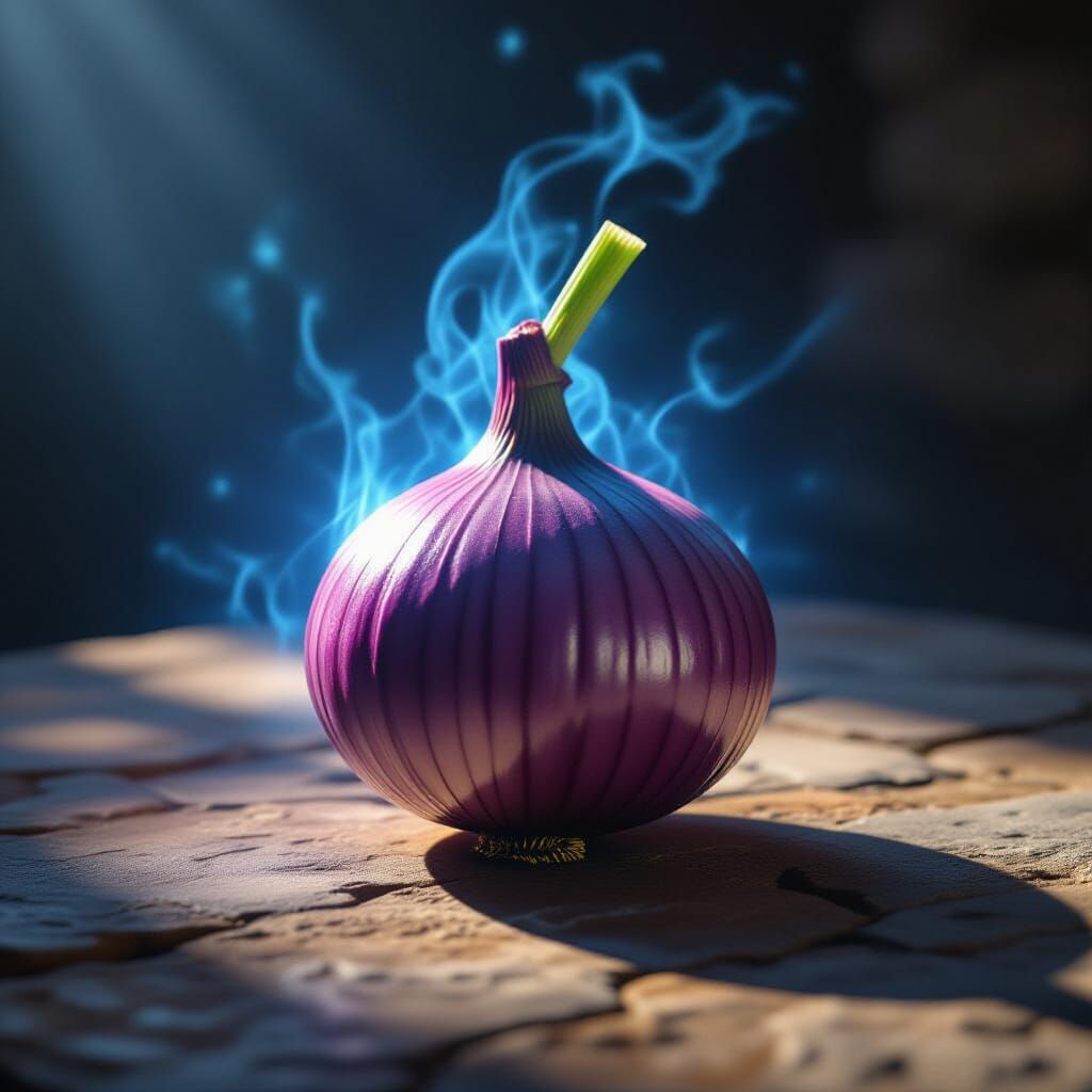 Mystical Egyptian Onion Glows on Stone Table