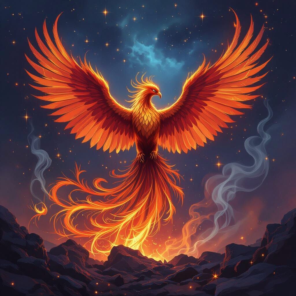 Phoenix Rising: Molten Gold and Crimson Feathers
