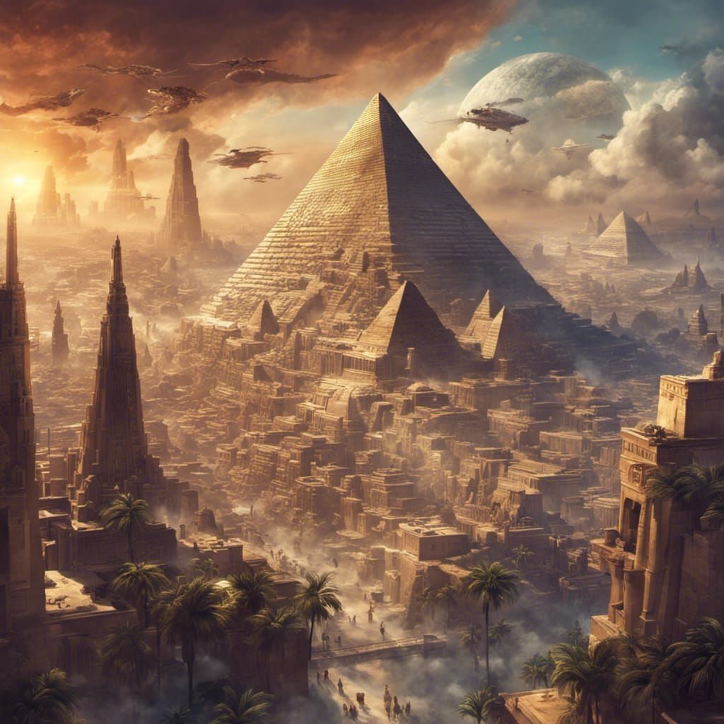 Egyptian Sky City Held by Ra: Fantasy Art