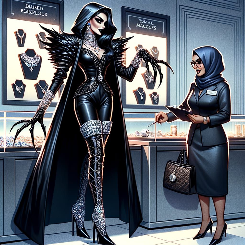 Evil Female Witch in High-End Heist Attire