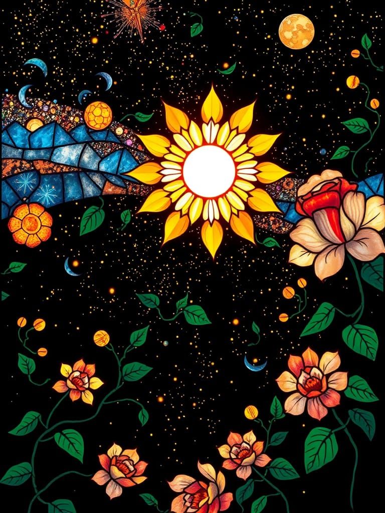 Galactic Stained Glass in Art Nouveau Style