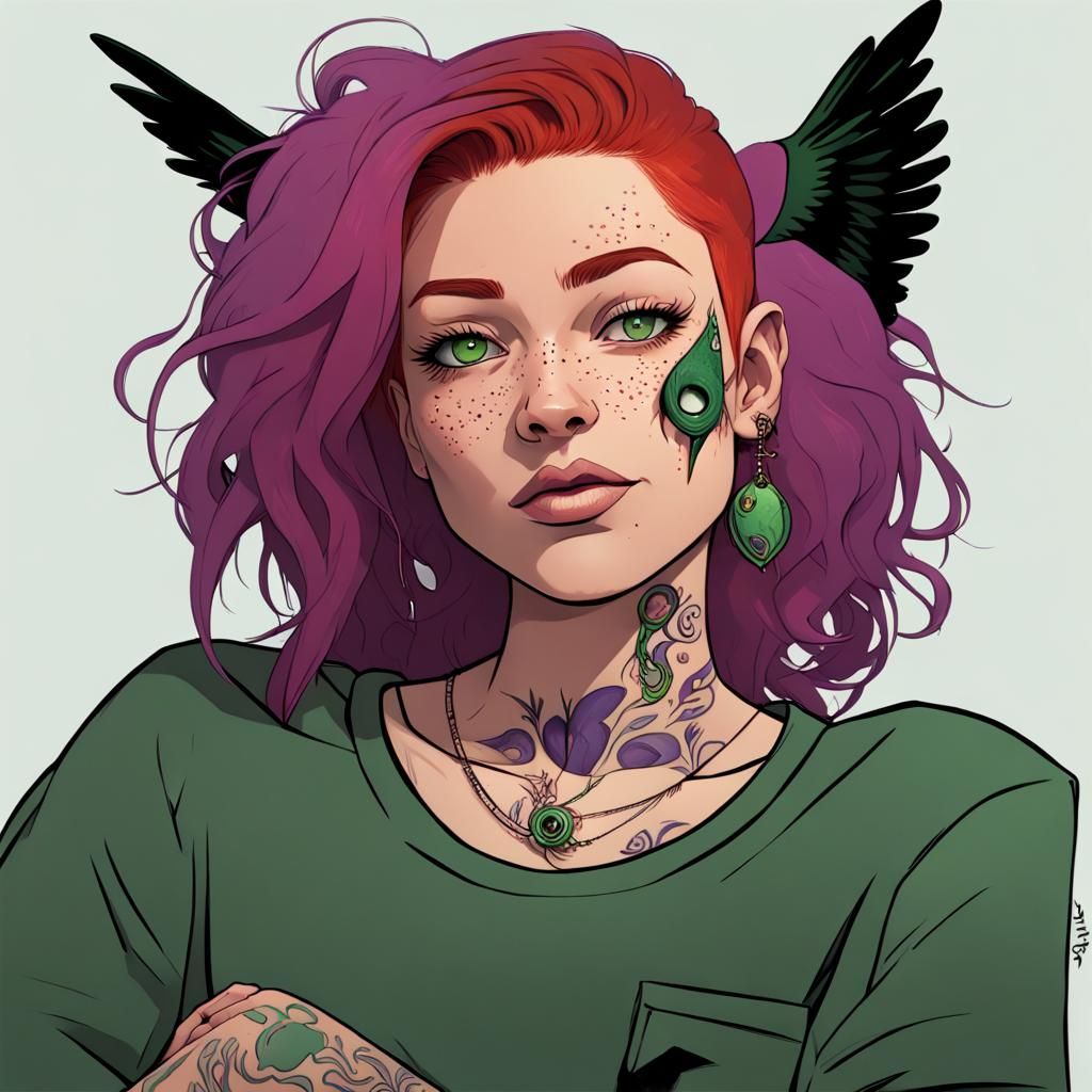 Zoe: Detailed Matte Painting of a Redhead with Trombone