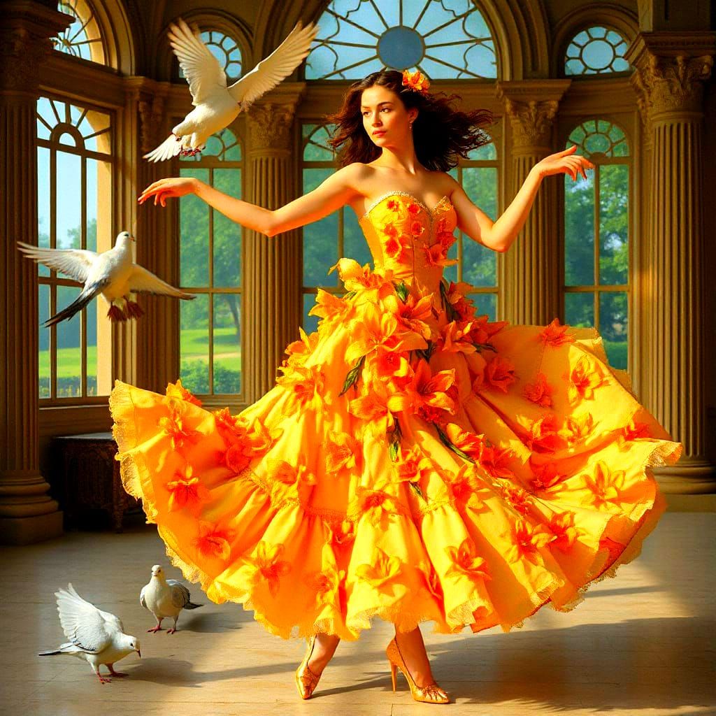 Elegant Ballerina Dances in Majestic Architectural Setting