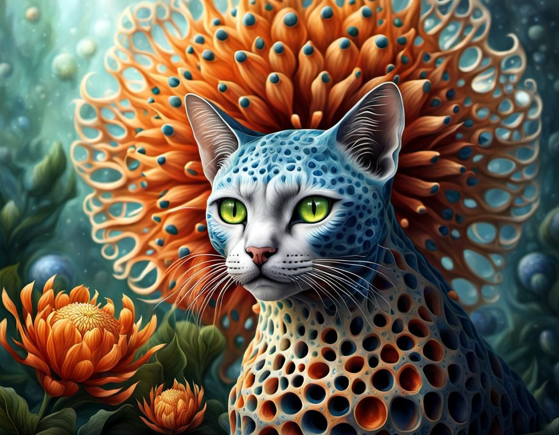 Flower Crowned Cat with Intricate Patterns