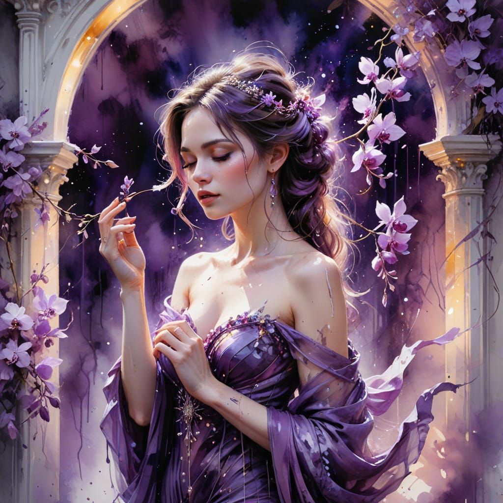Moonlit Garden Sorceress in Violet and Amethyst Hues