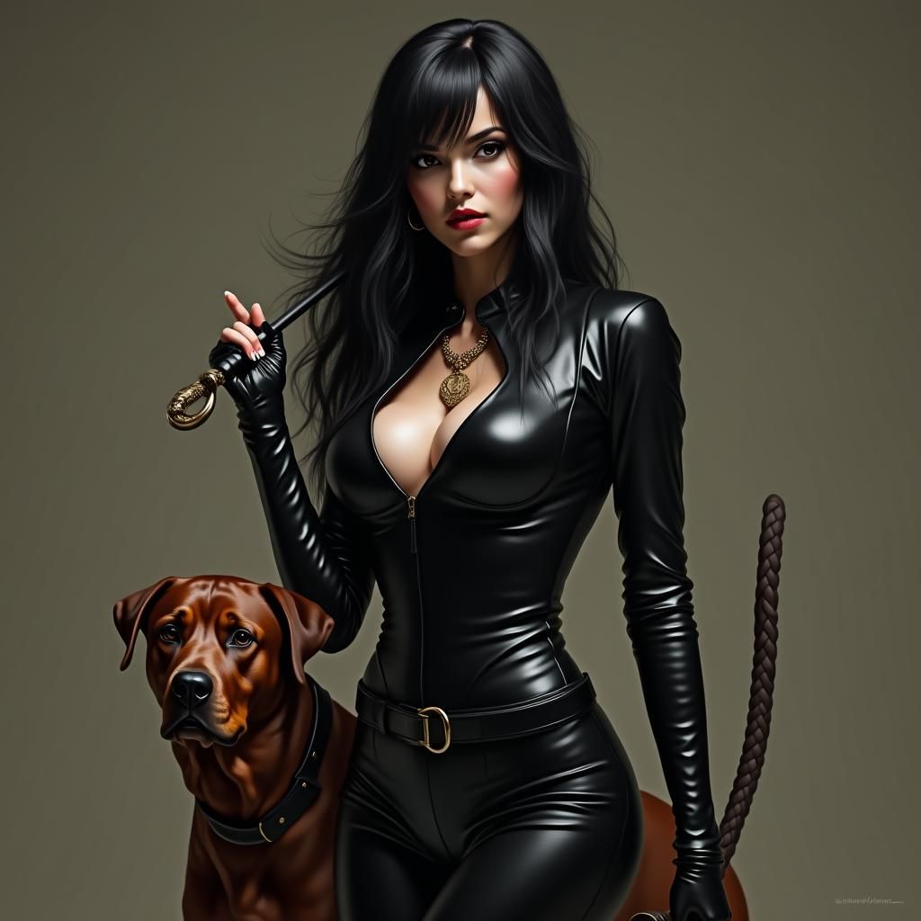 Dominatrix with Rottweiler in Dark Cinematic Style