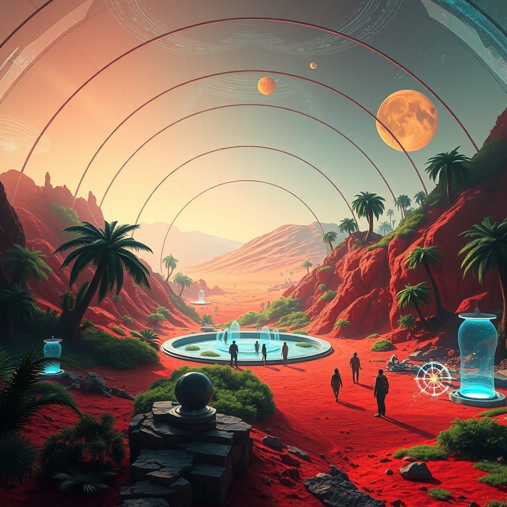 Advanced Martian Dome Oasis with Kandinsky and Syd Mead Infl...