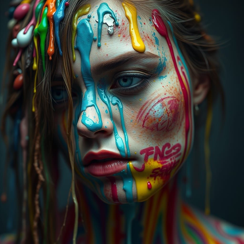 Stunning Digital Portrait in Vibrant Colors with Melting Tex...