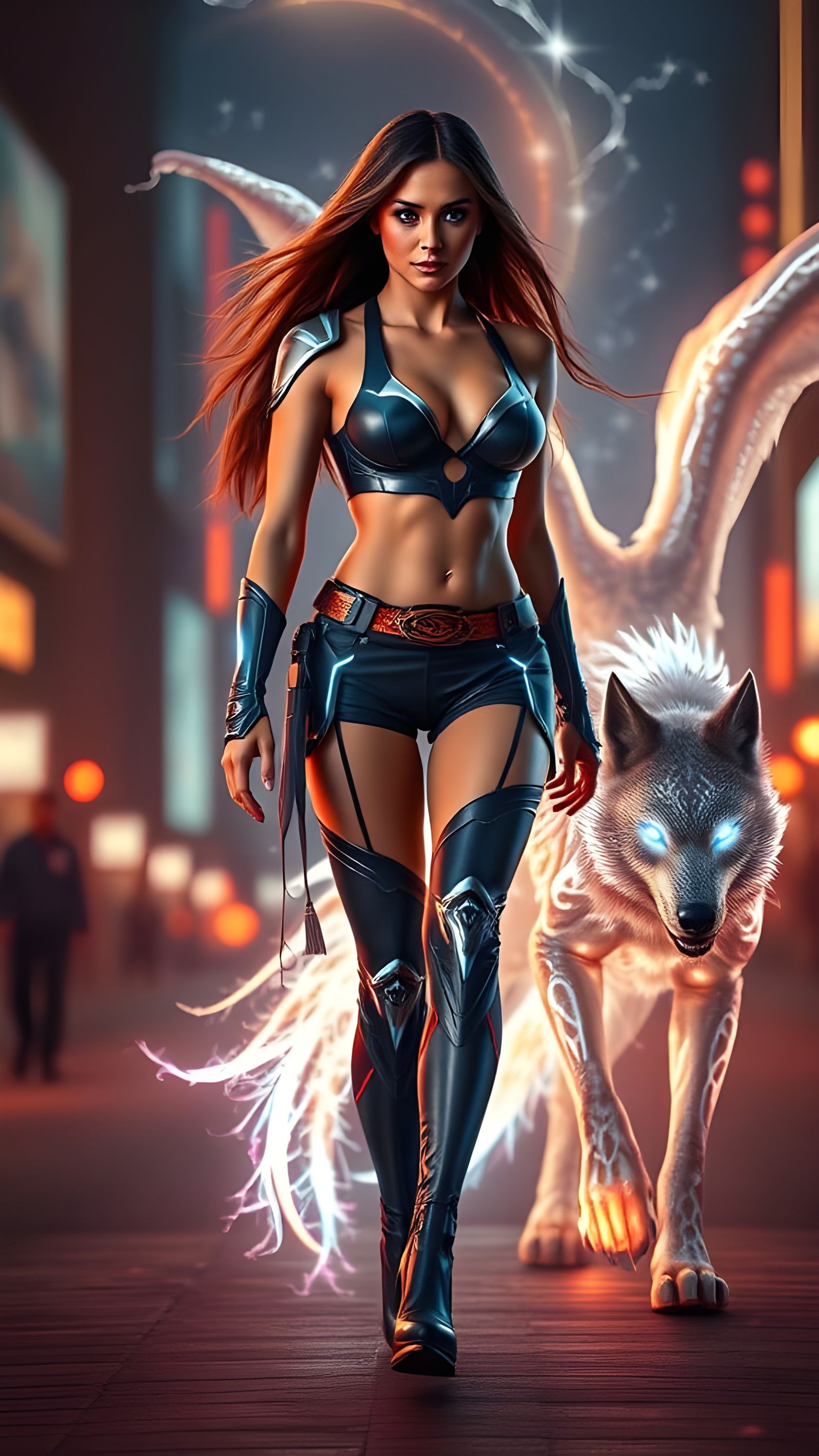 Confident Superheroine With Mystical Creature