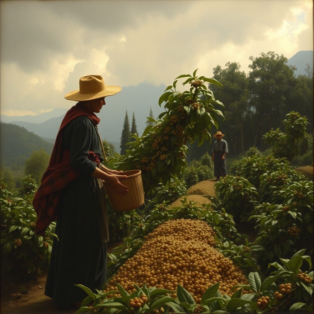 Colombian Coffee Harvest in Romantic Style