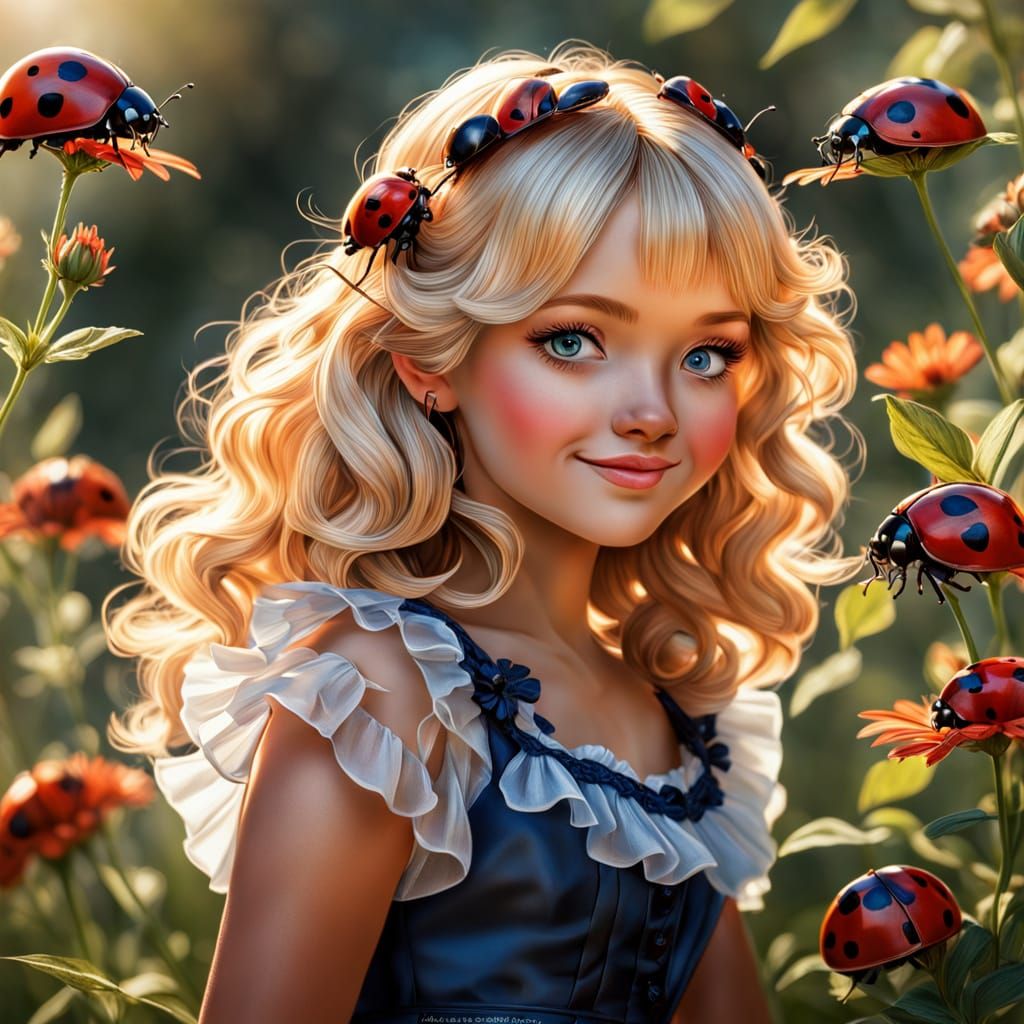 Whimsical Ladybug Girl in Summer Splendor